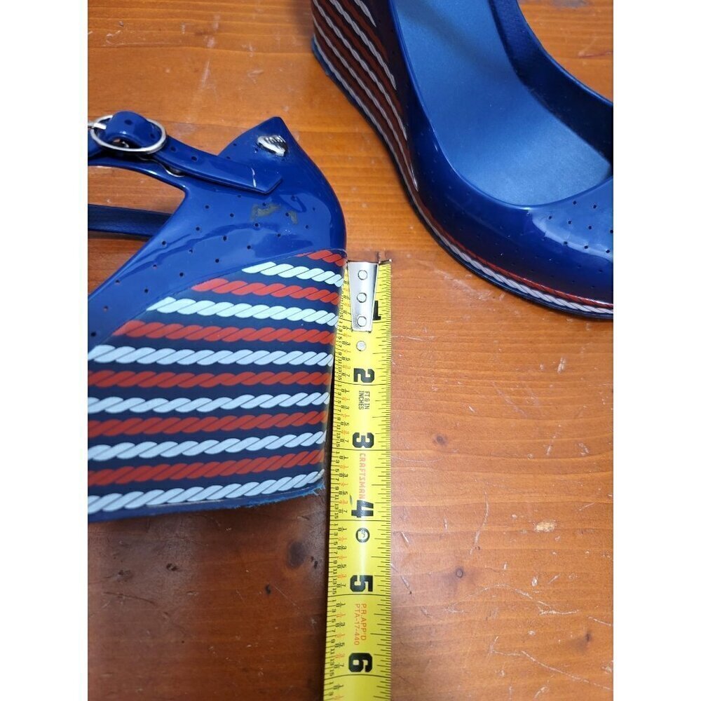 Melissa Blue Wedge Sandals with Striped Heel - Picture 10 of 12
